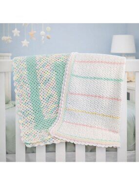 Handmade Crochet Baby Blanket Set Pastel Mint Pink White Soft Knit Nursery Gift